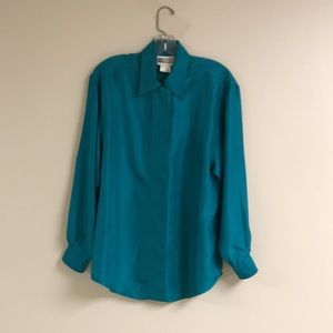 Teal Silk Shirt/Blouse — Size Medium